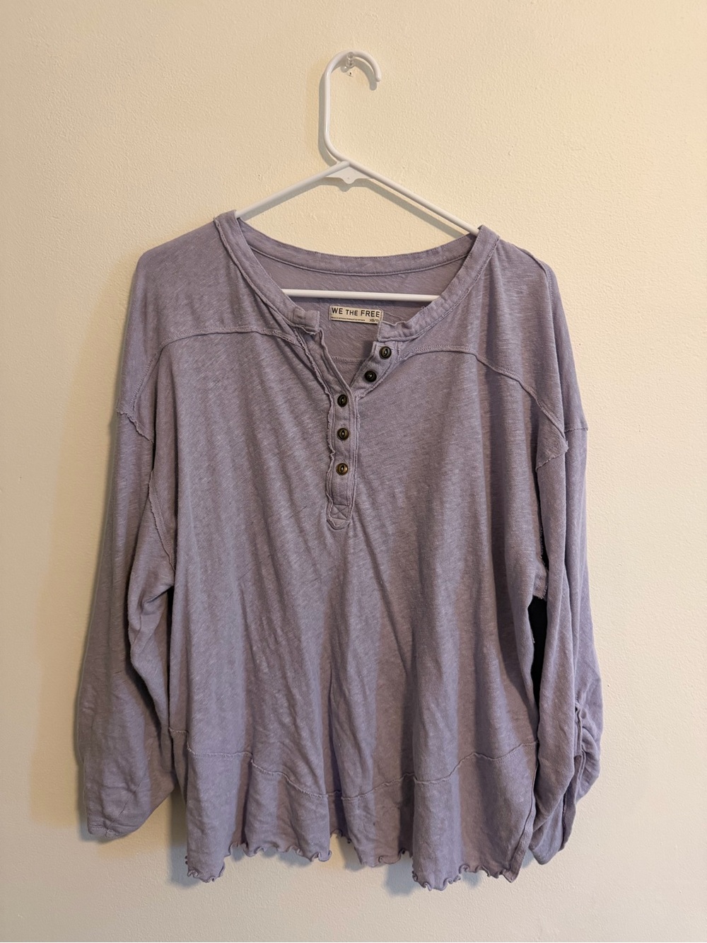 We The Free Lavender Henley Button-Front Long Sleeve Top